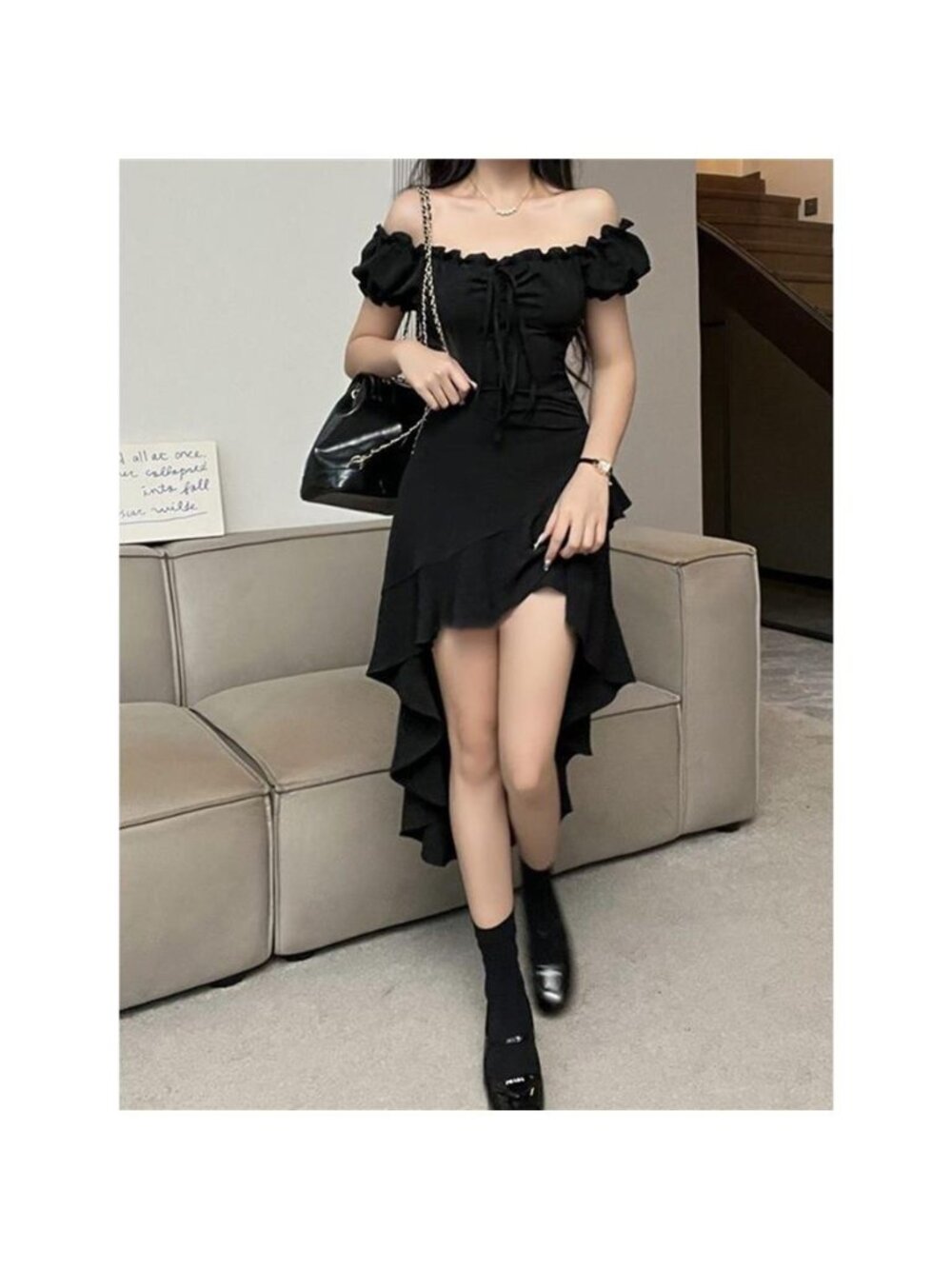 Off-Shoulder Ruffle Hem High-Low Dress - Picture 4 of 6